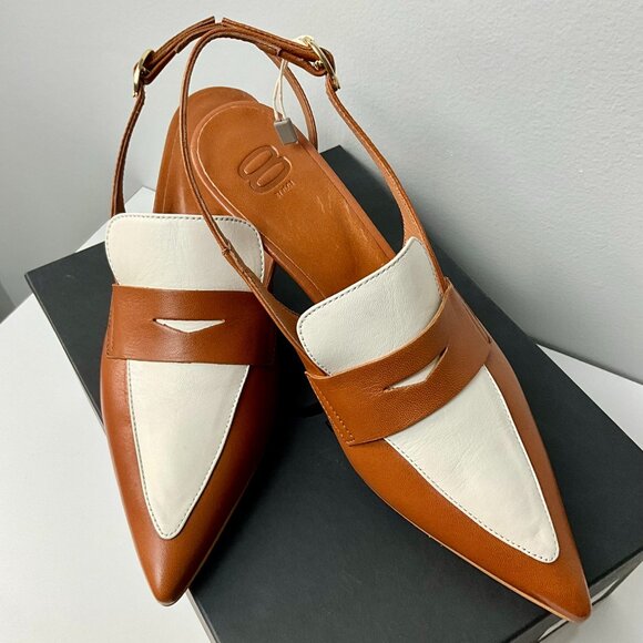 8 by Yoox Two-Tone Leather Slingback Pumps- Brown & White - EU 38-Made in Italy - Picture 3 of 10